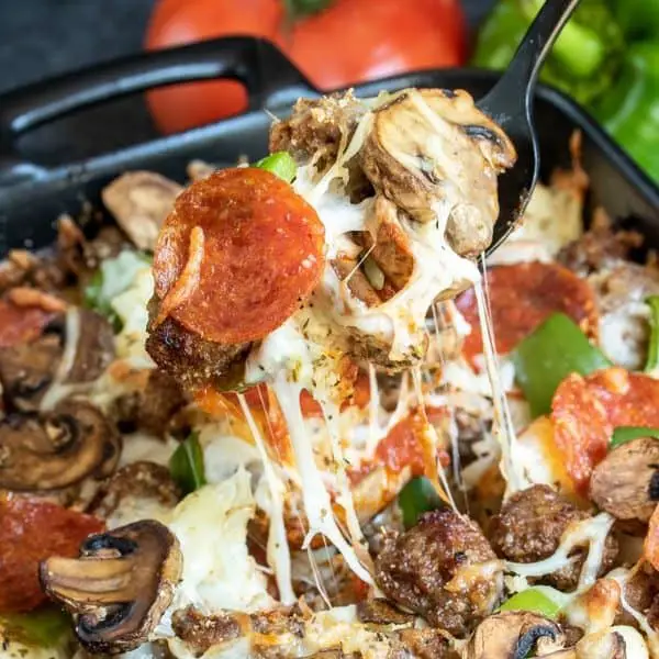 Pizza casserole has every flavor of pizza, but very low carbs and a lot less calories.