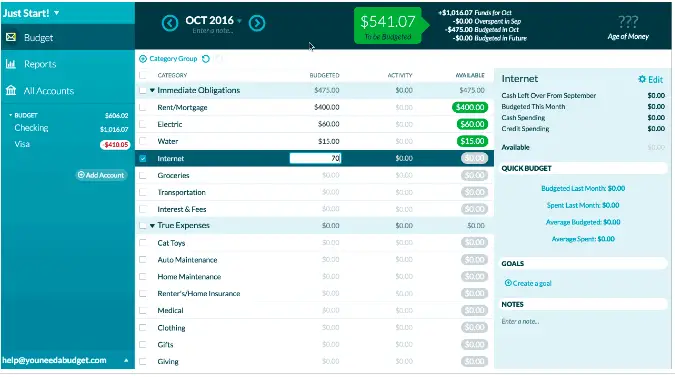 YNAB is a zero-based budget so it'll prompt you to budget every dollar, right down to zero.