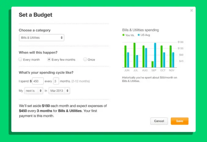 Mint has an easy to use budget template with flexible categories and you can use it from your laptop or from your mobil phone.