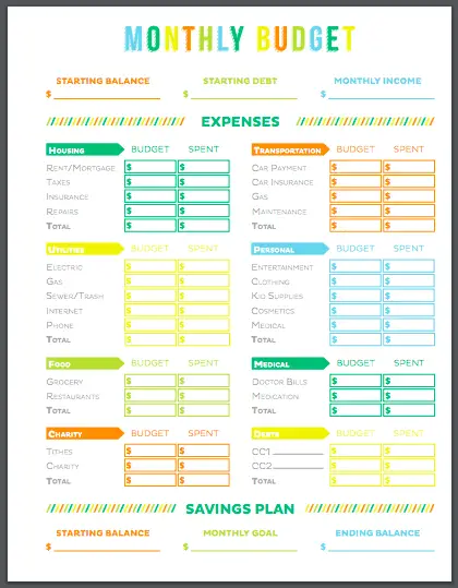 easy printable budget sheet